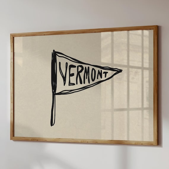 Vermont Pennant Print Retro State Art Trendy Decor Digital Download Horizontal