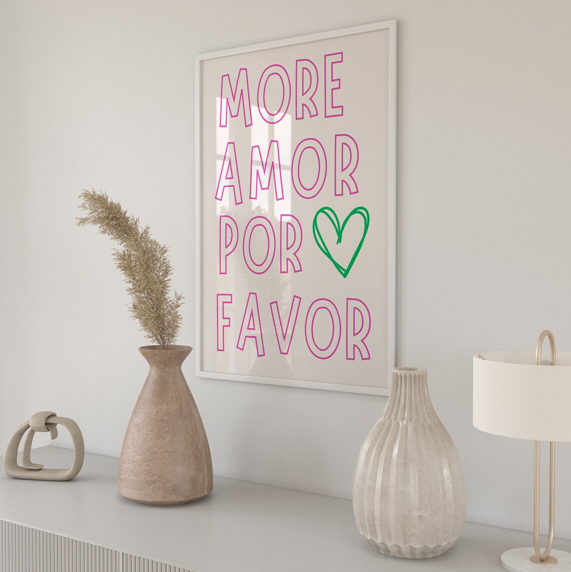 More Amor Por Favor Pink Quote Typography Green Heart Love Poster - Image 5