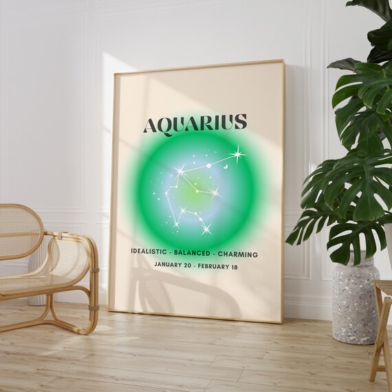 Aquarius Zodiac Constellation Green Aura Star Sign Astrology Poster