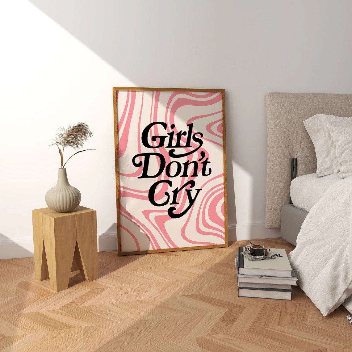 Girls Don't Cry Pink Swirl Retro Typography Quote Design Poster - Image 2