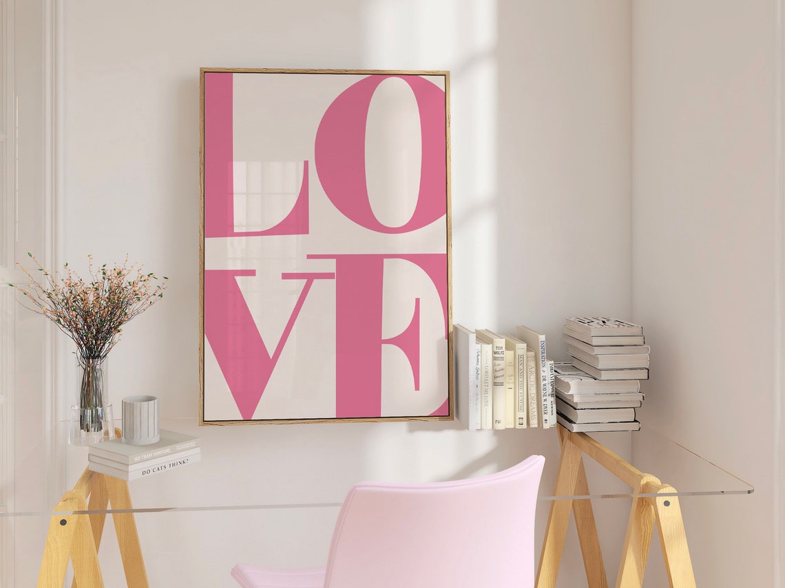 Love Large Pink Serif Typography Minimalist Bedroom Wall Decor Poster - Image 2
