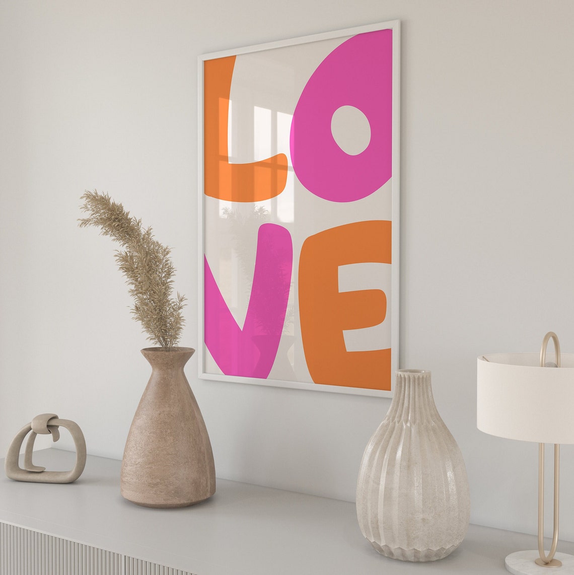 Love Big Bold Modern Pink Orange Retro Typography Quote Poster
