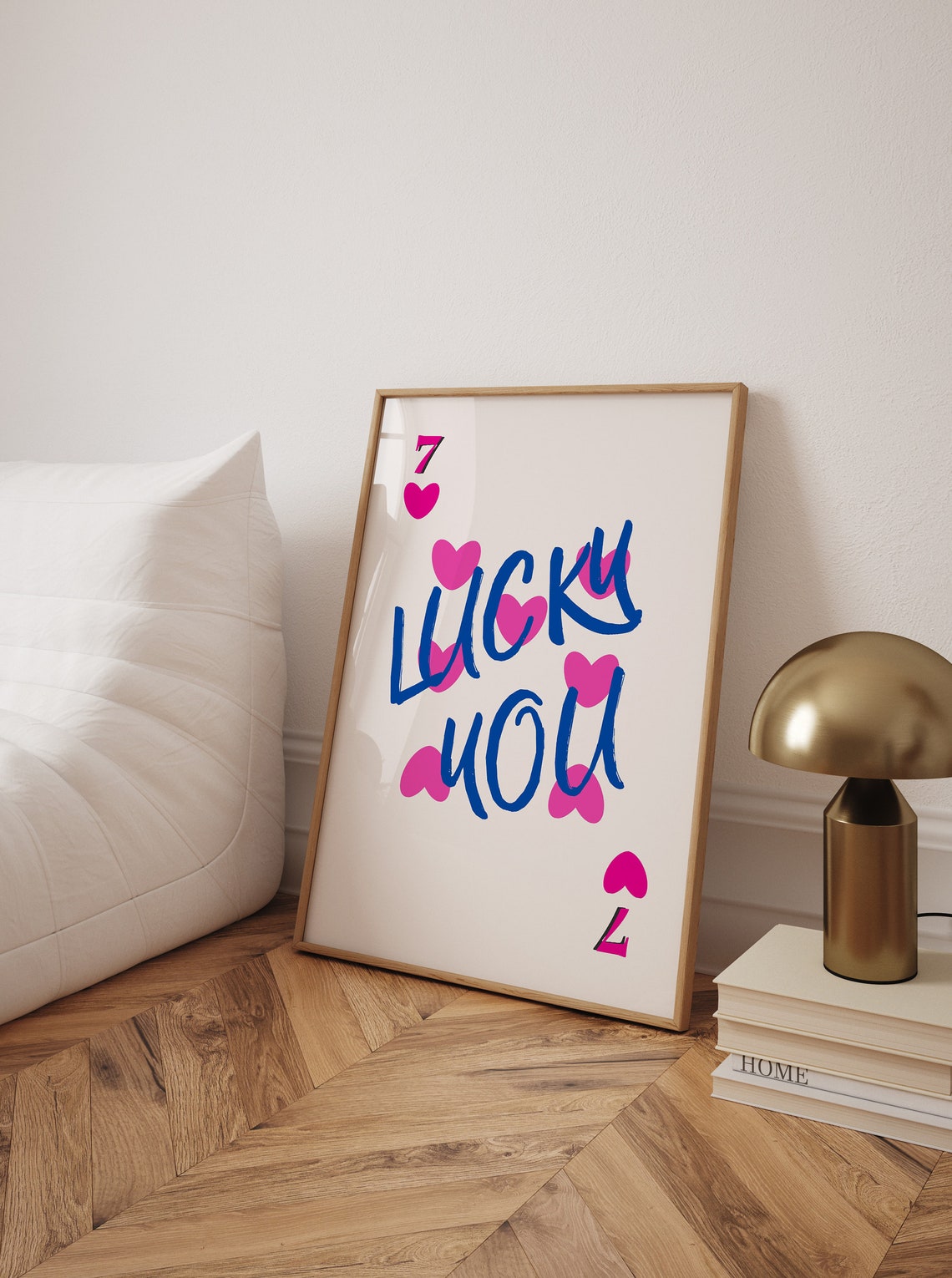 Lucky You Pink Hearts Romantic Blue Script Seven Card Poster - Image 3