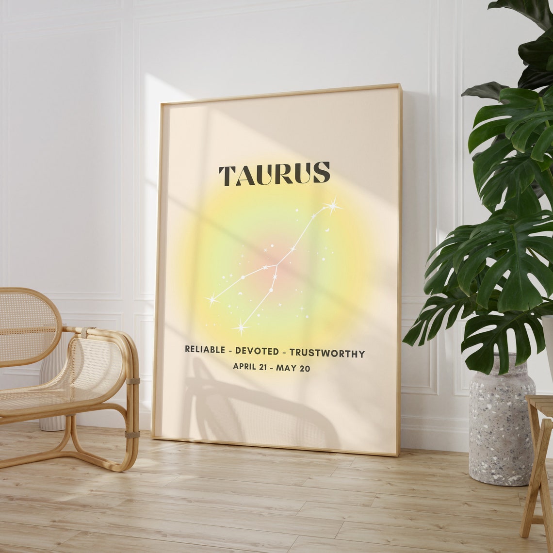 Taurus Zodiac Reliable Yellow Aura Constellation Star Sign Poster