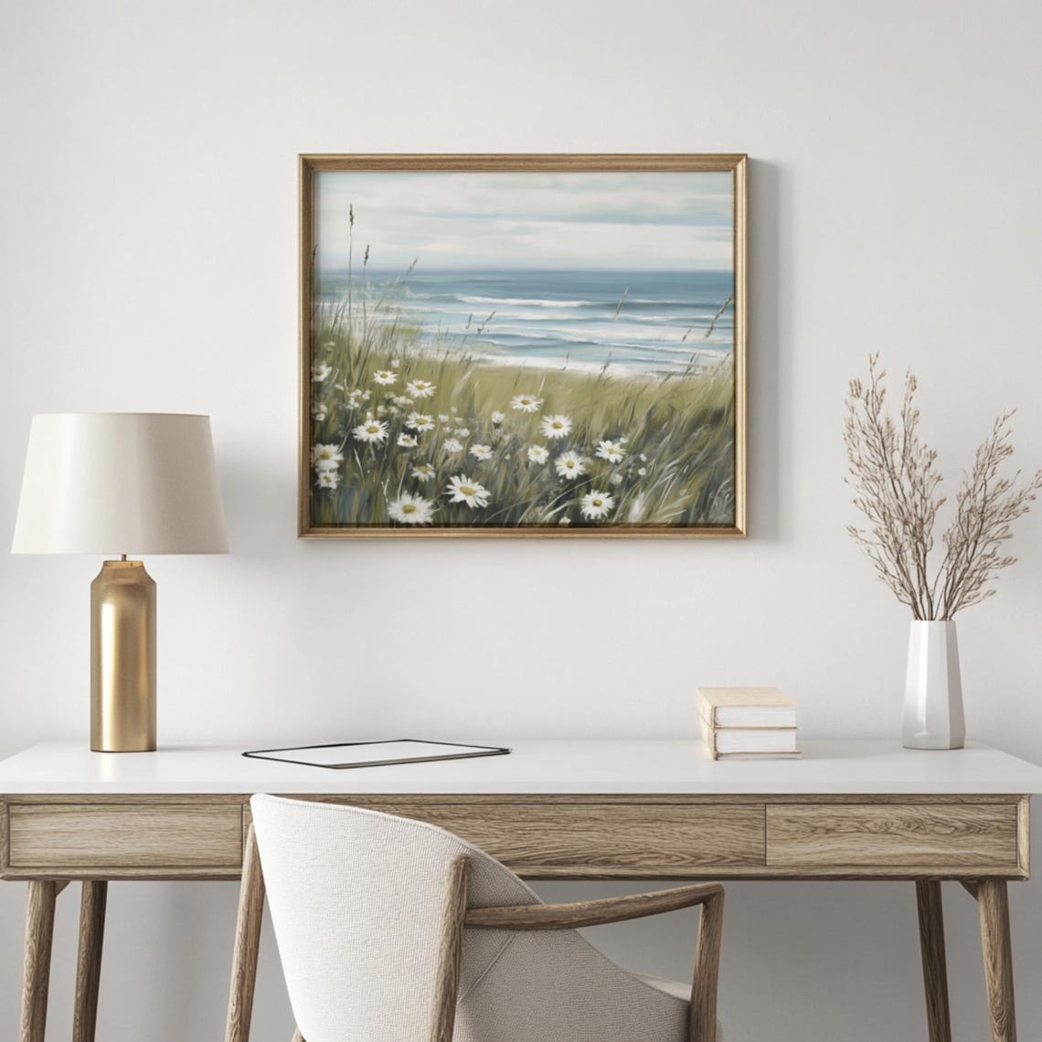 Coastal Wildflower Daisies Ocean Waves Beach House Wall Art Poster - Image 3