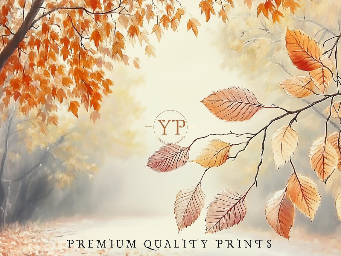 Golden Autumn Leaves On Misty Woodland Pathway Fall Landscape Poster - Image 3