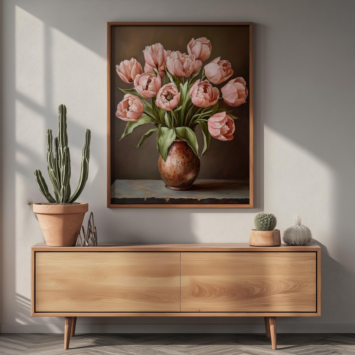 Blush Pink Tulips Copper Vase Moody Vintage Still Life Poster - Image 2