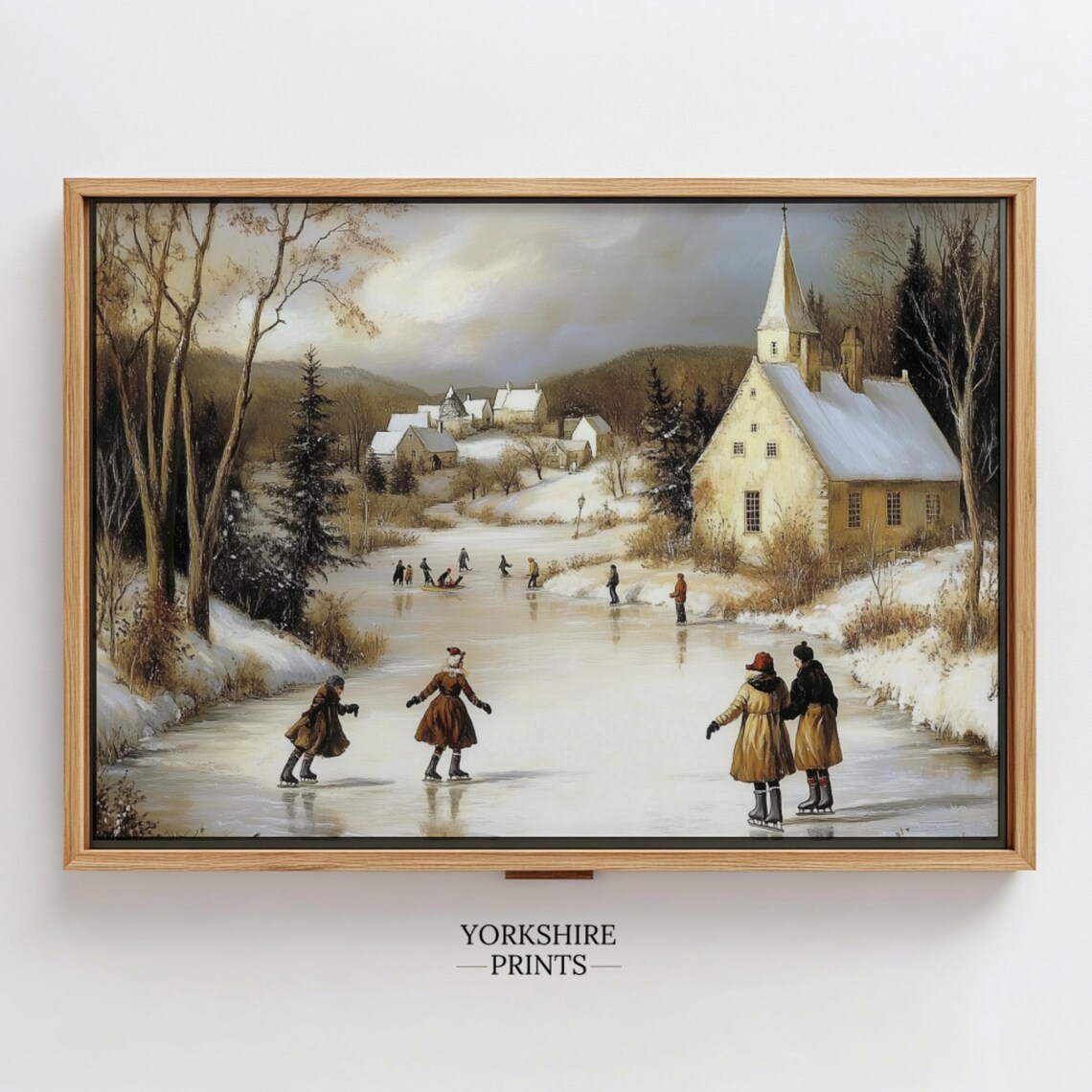 Vintage Winter Ice Skating Cityscape, Holiday Art Print - Image 2
