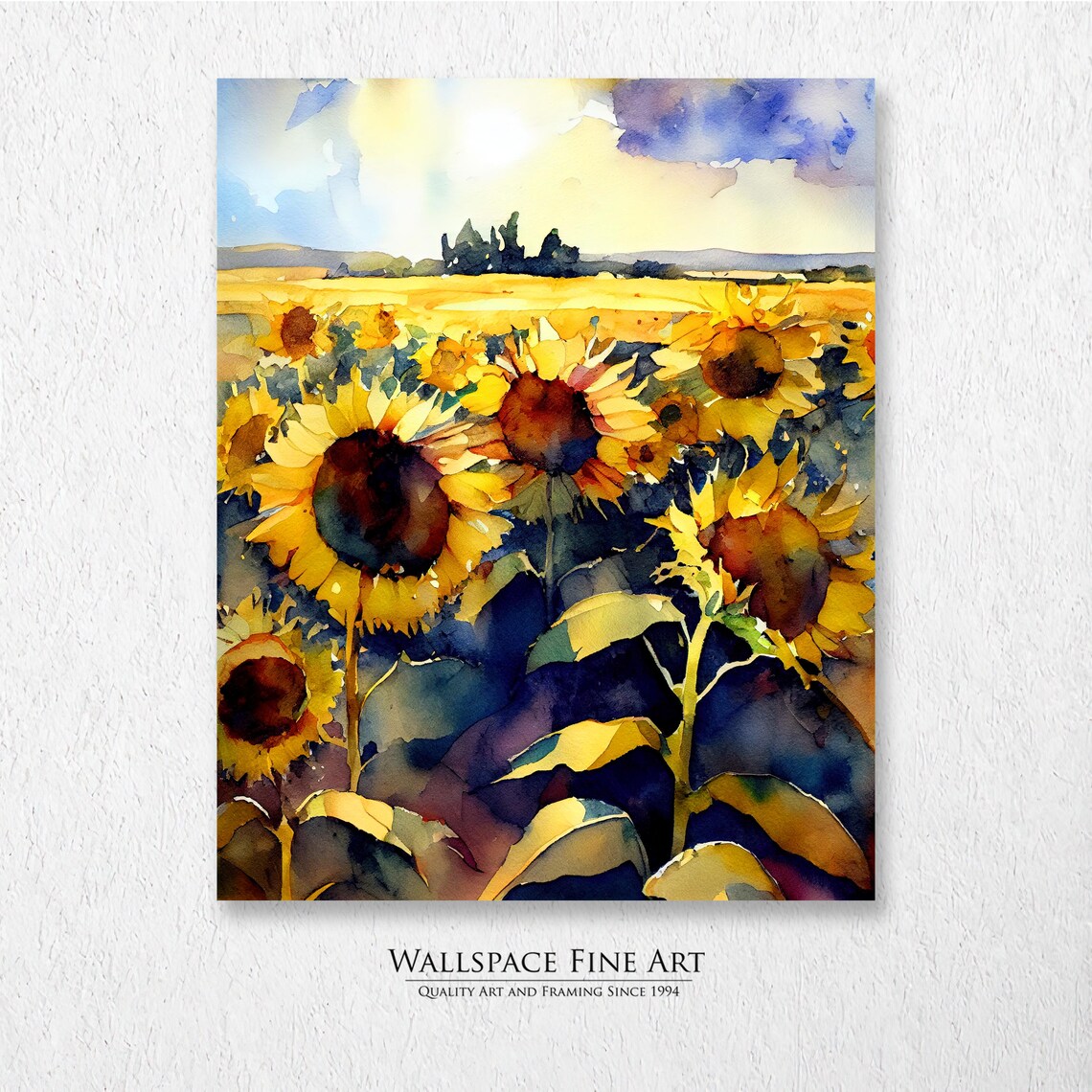 Golden Sunflowers Field Sunset Watercolor Floral Painting Poster
