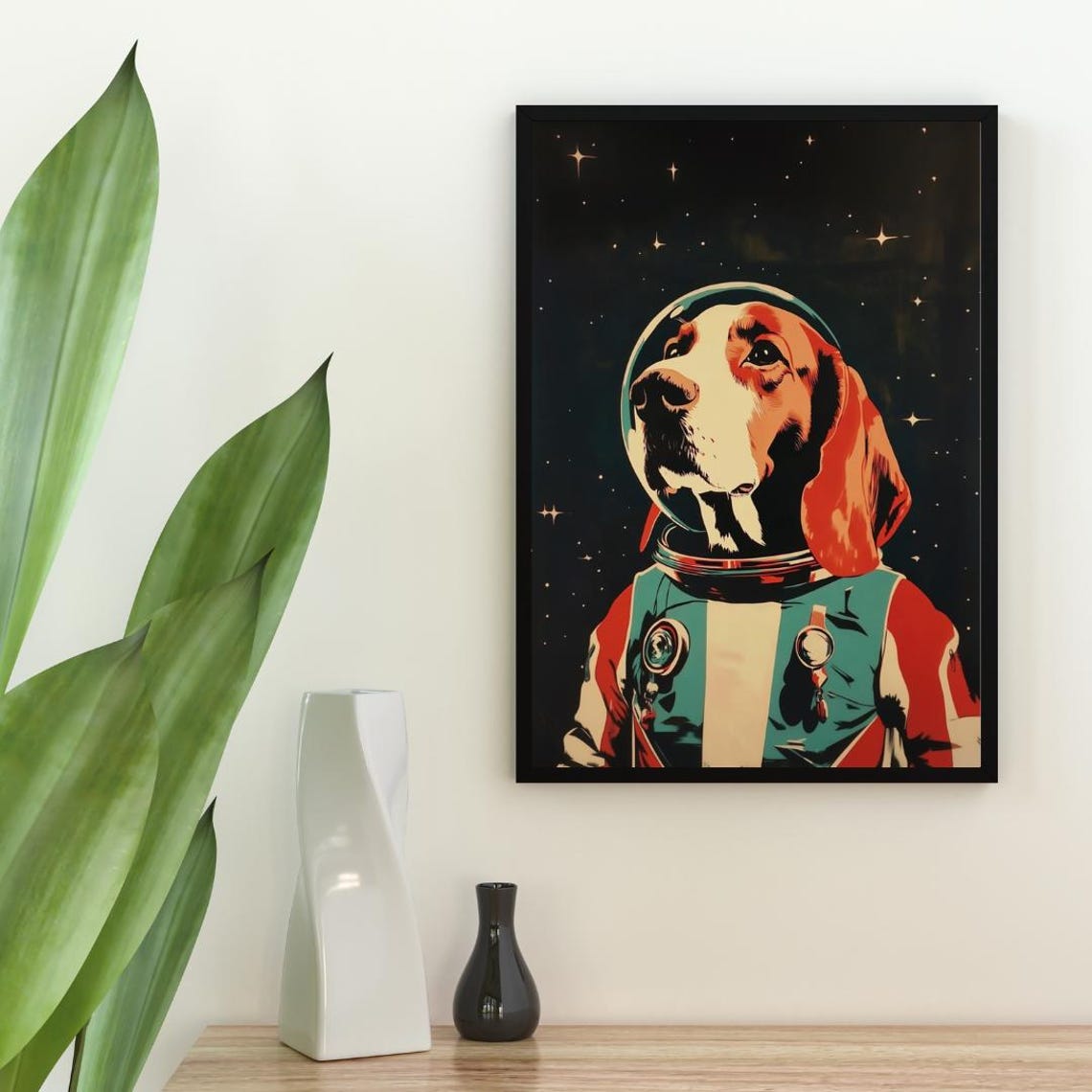 Basset Hound Astronaut Retro Space Dog Pop Art Portrait Poster - Image 2