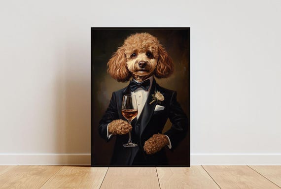 Poodle In Tuxedo Poster Dog Poster Poodle In Suit Print Poodle Dog Wall Art Poodle Portrait Dog Living Room Poster Funny Poodle Art
