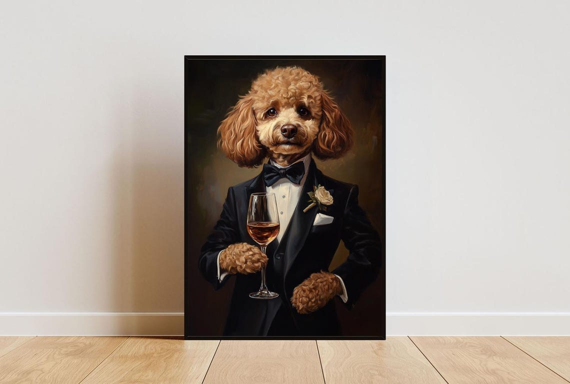 Poodle In Tuxedo Poster Dog Poster Poodle In Suit Print Poodle Dog Wall Art Poodle Portrait Dog Living Room Poster Funny Poodle Art