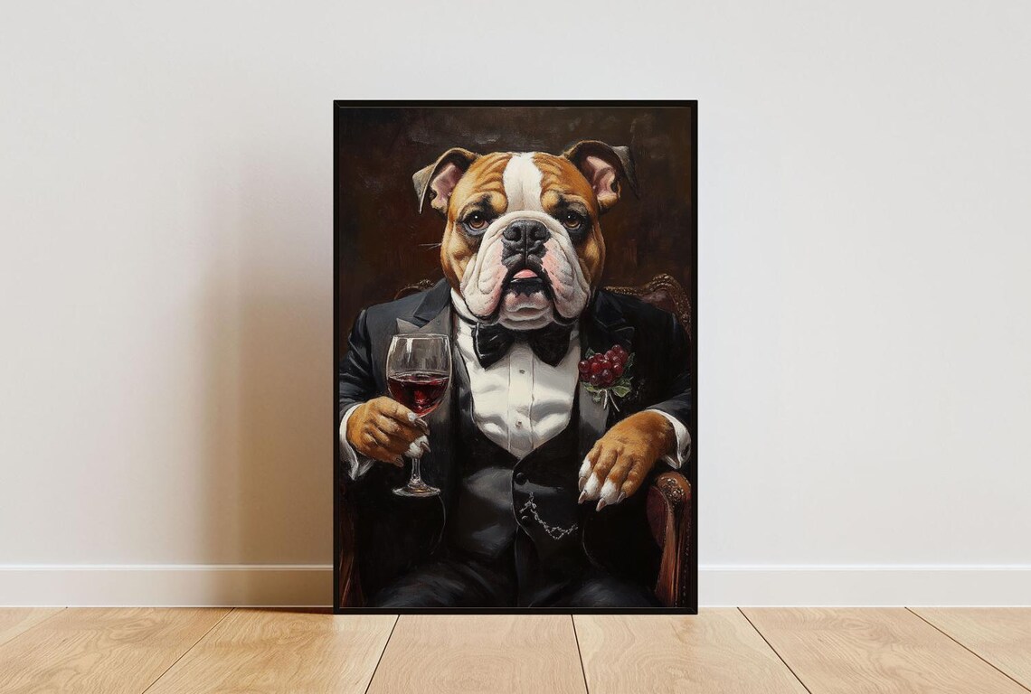 Bulldog In Tuxedo Funny Dog Wall Art Print