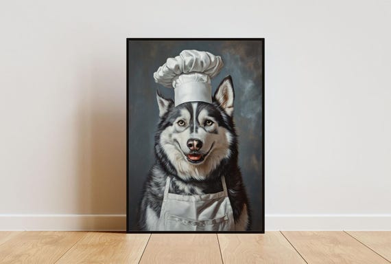 Siberian Husky In Chefs Hat Poster Pet Poster Husky In Apron Print Funny Dog Wall Art Husky Portrait Dog Kitchen Poster Animal Poster