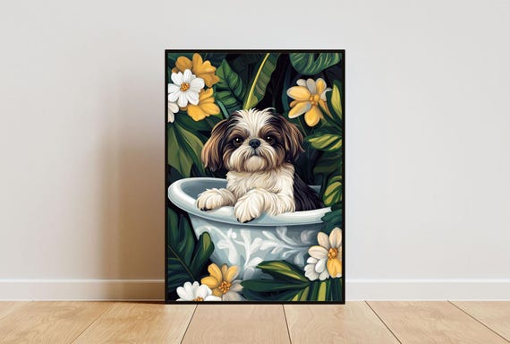 Shih Tzu In Bathtub Poster Funny Dog Poster Shih Tzu Bathroom Print Shih Tzu Bath Poster Pet Poster Dog Bathroom Wall Art Pet Wall Art