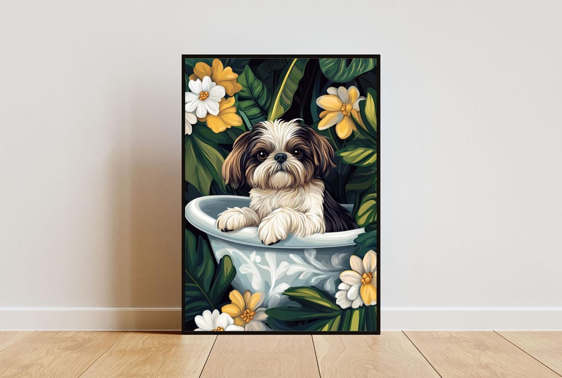 Shih Tzu In Bathtub Poster Funny Dog Poster Shih Tzu Bathroom Print Shih Tzu Bath Poster Pet Poster Dog Bathroom Wall Art Pet Wall Art