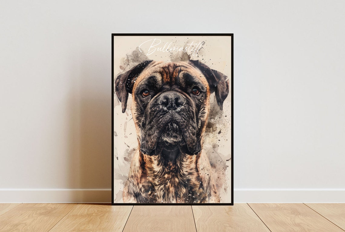Bullmastiff Poster Dog Poster Bullmastiff Print Dog Wall Art Personalised Dog Photo Bullmastiff Watercolour Pet Portrait Pet Dog