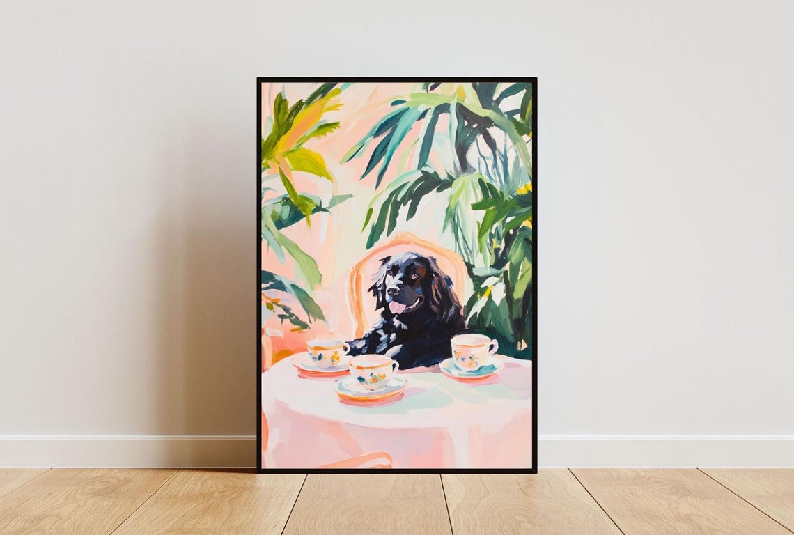 Retro Newfoundland Poster Newfoundland Oil Painting Vintage Newfoundland Poster Dog Dining Room Wall Art Retro Dog Poster Pet Poster