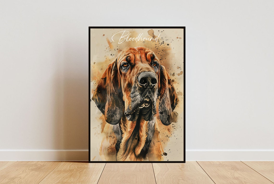Bloodhound Poster Dog Poster Bloodhound Print Dog Wall Art Personalised Dog Photo Bloodhound Watercolour Pet Portrait Pet Dog