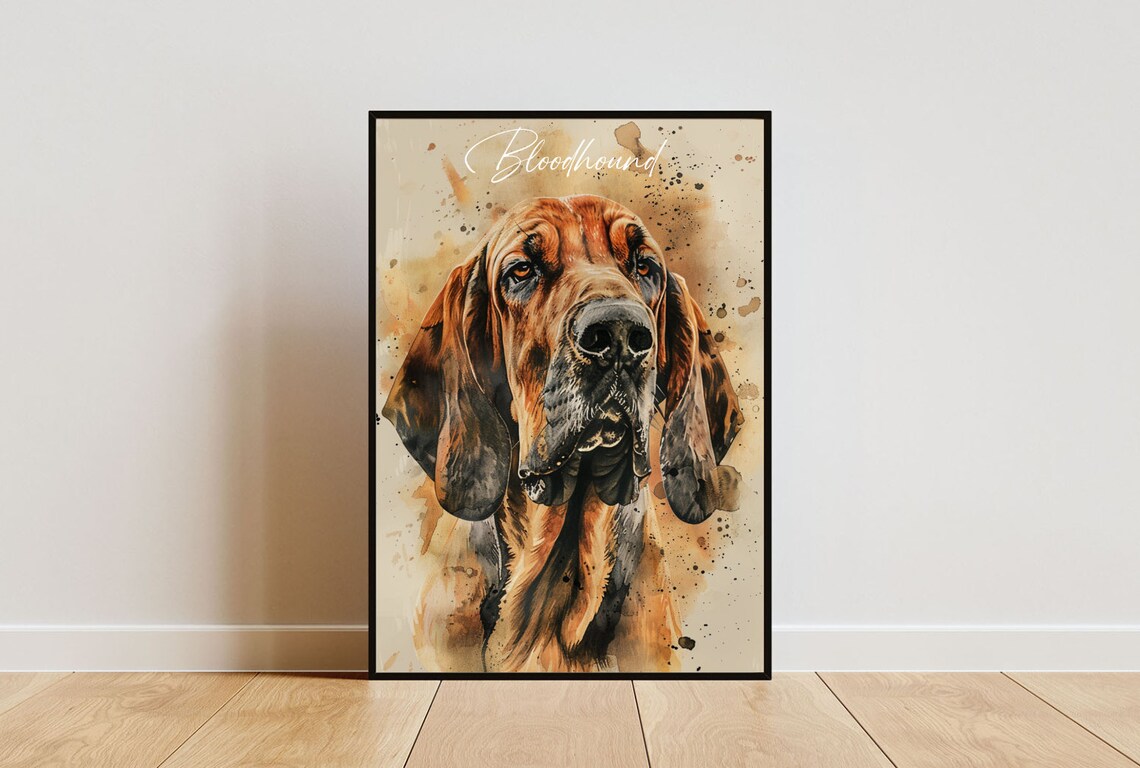 Bloodhound Watercolor Dog Portrait Poster for Dog Lovers Gift