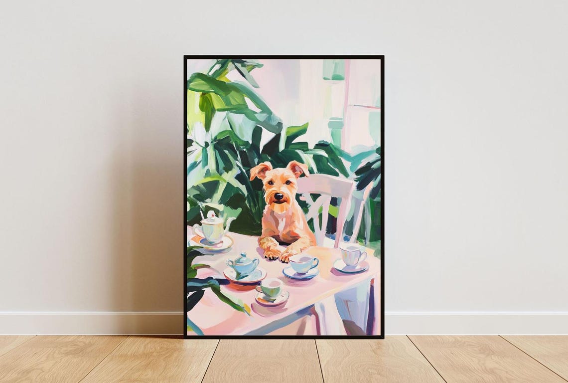 Airedale Terrier Dog Tea Party Scruffy Tan Puppy Cute Pet Poster