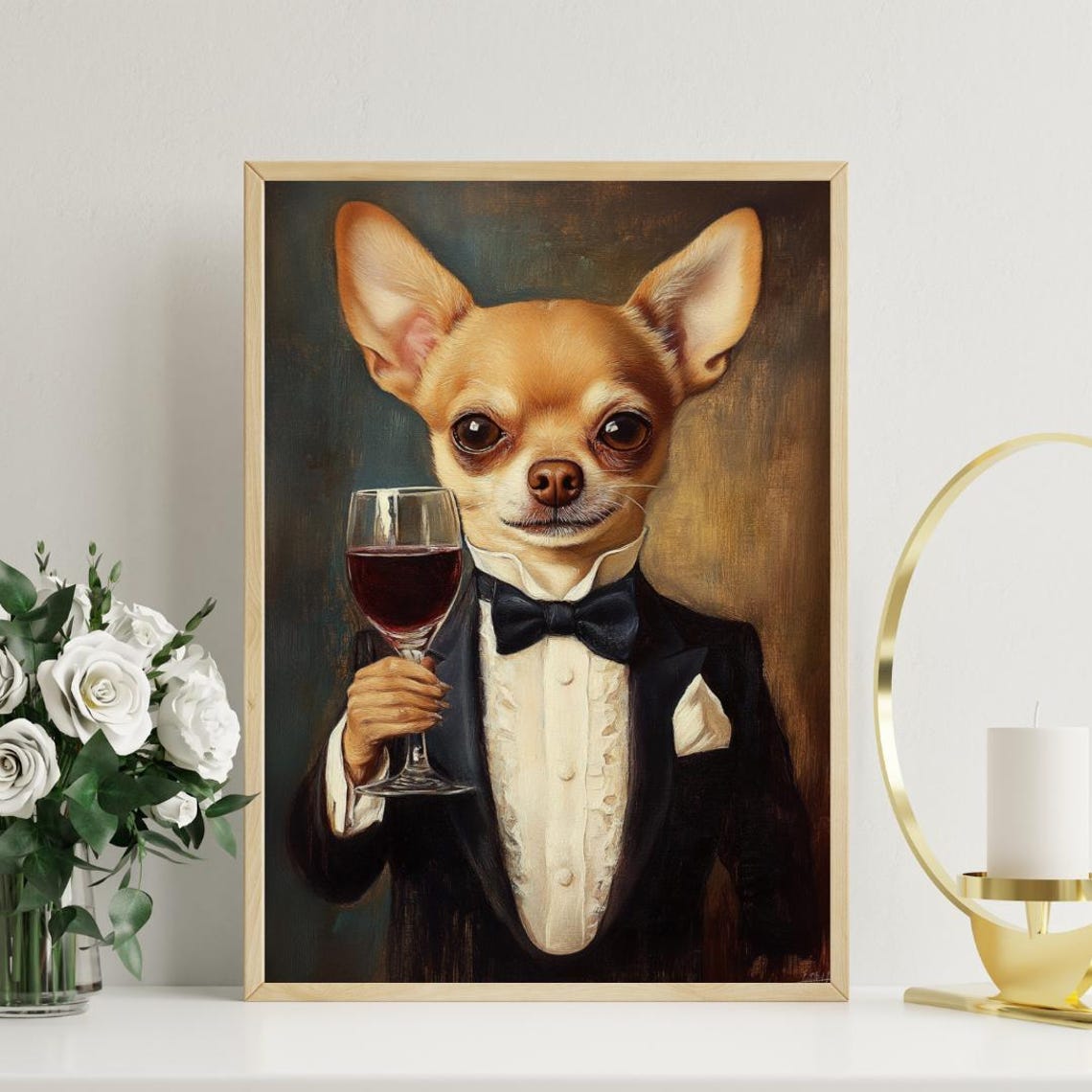 Chihuahua In Tuxedo Poster Pet Poster Chihuahua In Suit Print Dog Chihuahua Portrait Dog Living Room Poster Funny Chihuahua Art Pet - Image 3