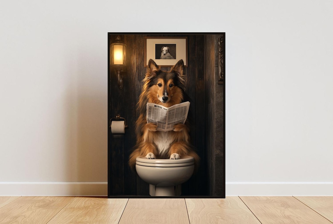 Shetland Sheepdog On Toilet Bathroom Dog Poster