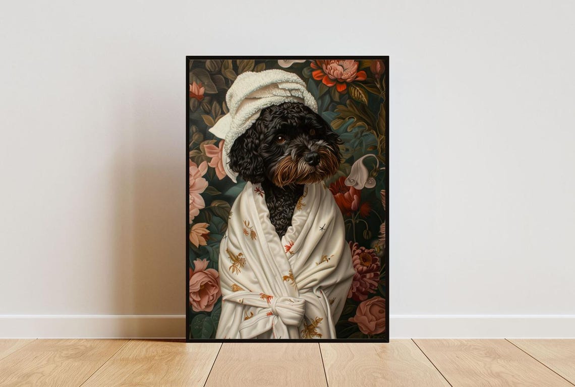 Portuguese Water Dog In Bathrobe Poster Dog Poster Portuguese Water Dog Bathroom Print Dog Wall Art Portuguese Water Dog Portrait Pet