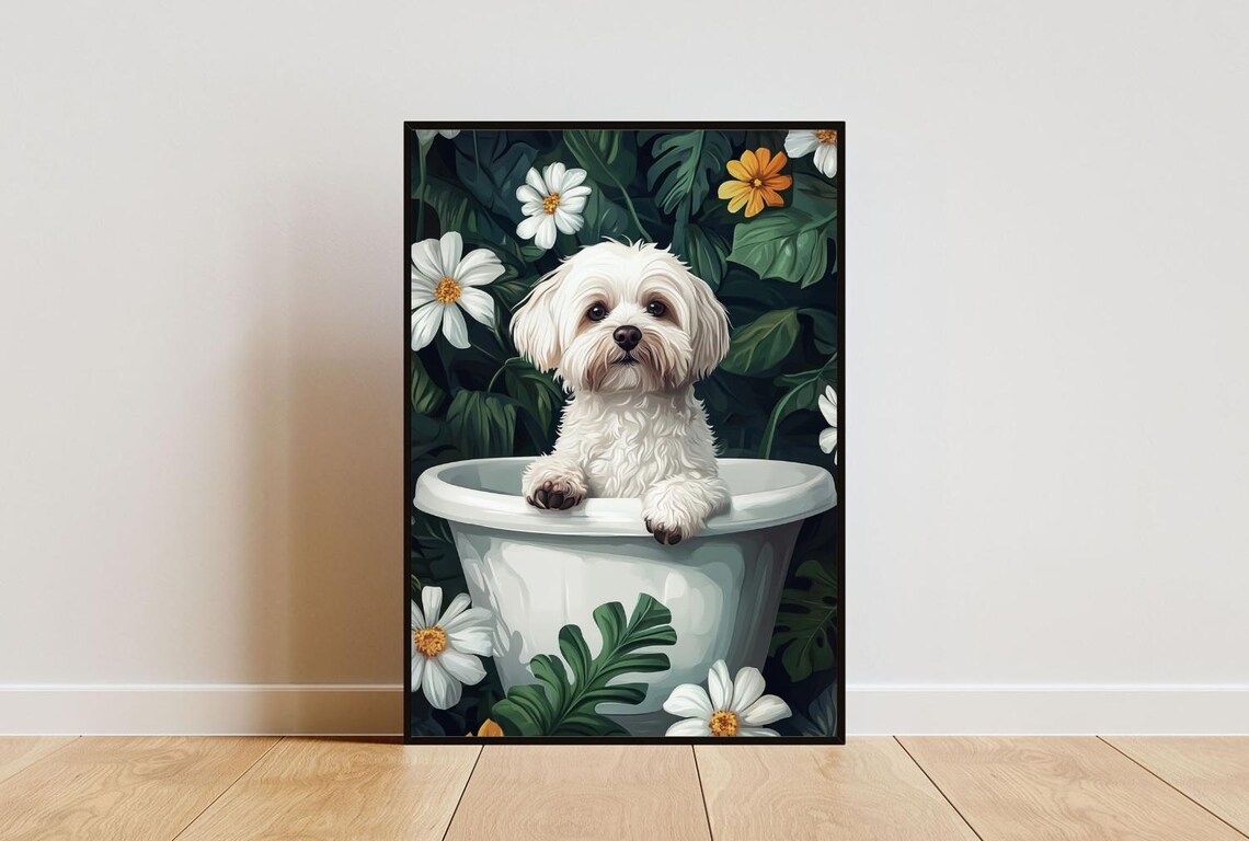 Havanese In Bathtub Funny Dog Bathroom Poster