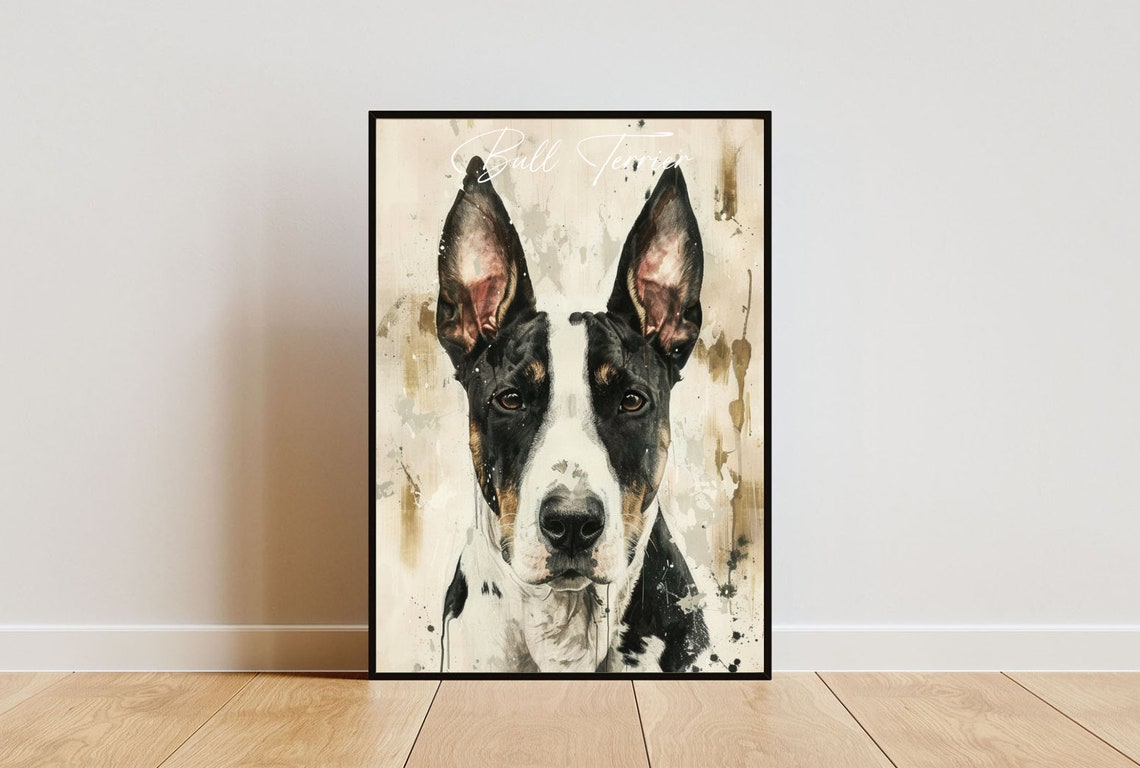 Bull Terrier Watercolor Dog Portrait Poster for Dog Lovers Gift