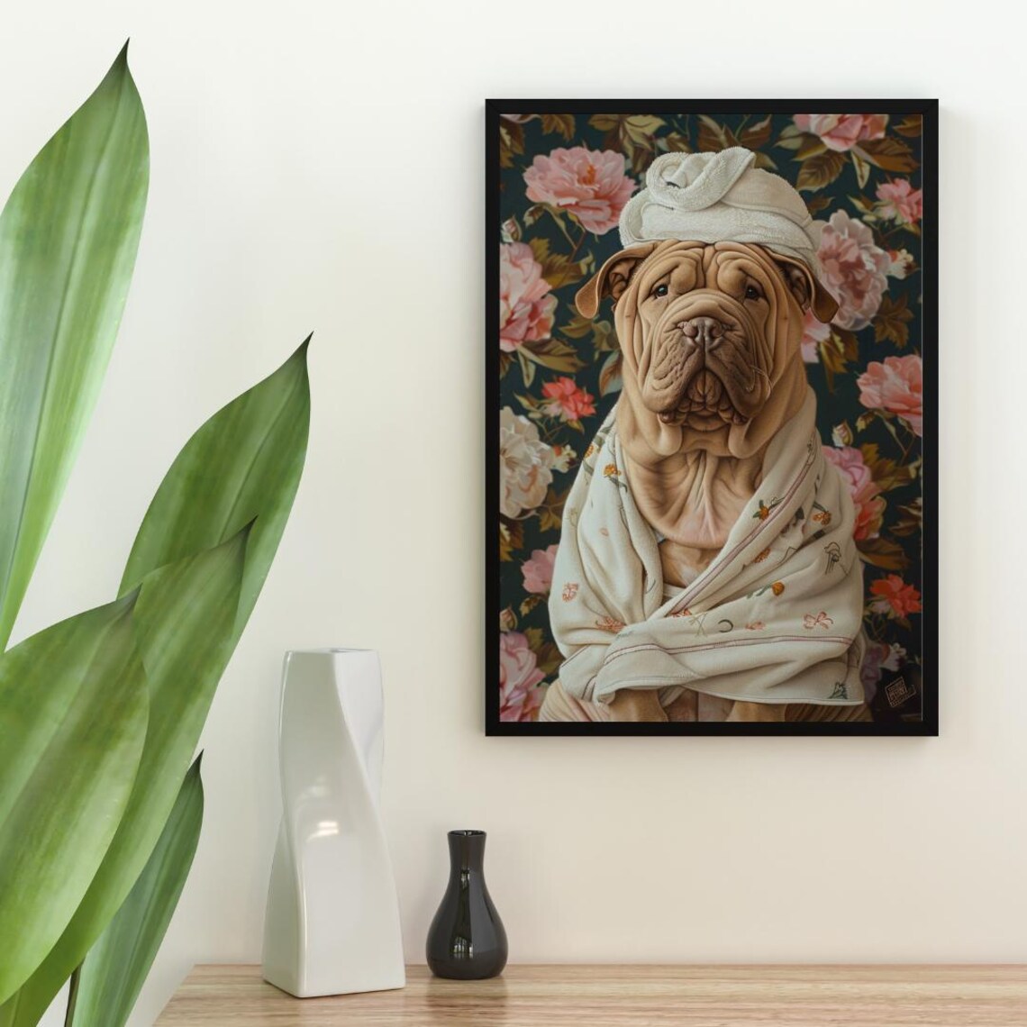 Chinese Shar Pei In Bathrobe Bathroom Dog Art Print - Image 2