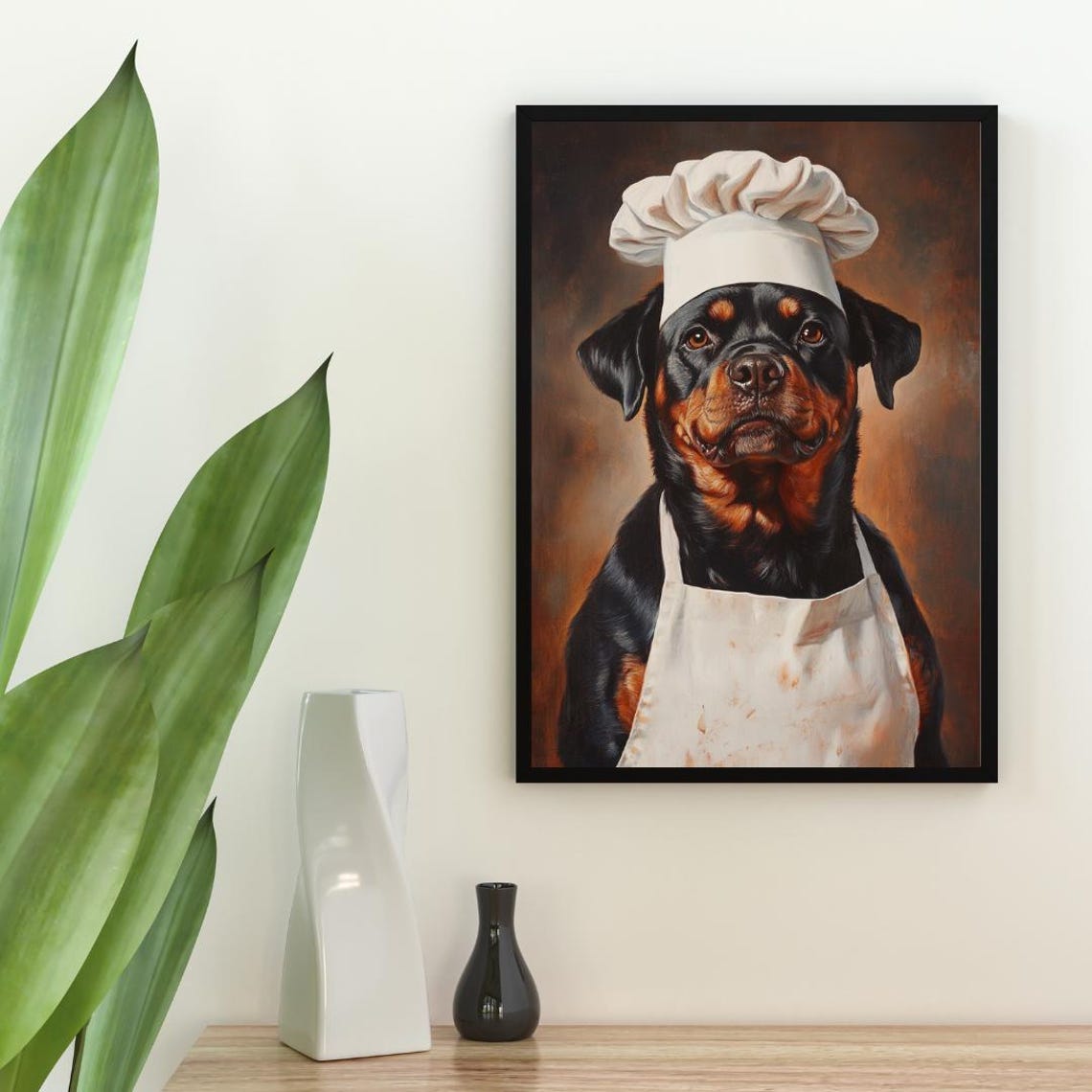 Rottweiler Chef Dog Portrait Bold Painted Kitchen Art Poster - Image 2