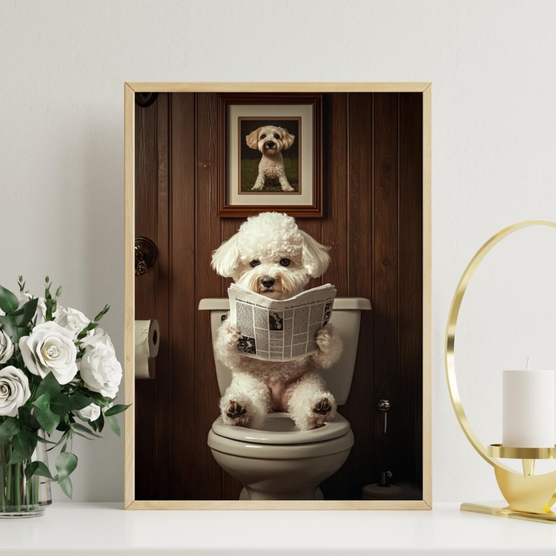 Bichon Frise on Toilet Bathroom Dog Art Print - Image 3