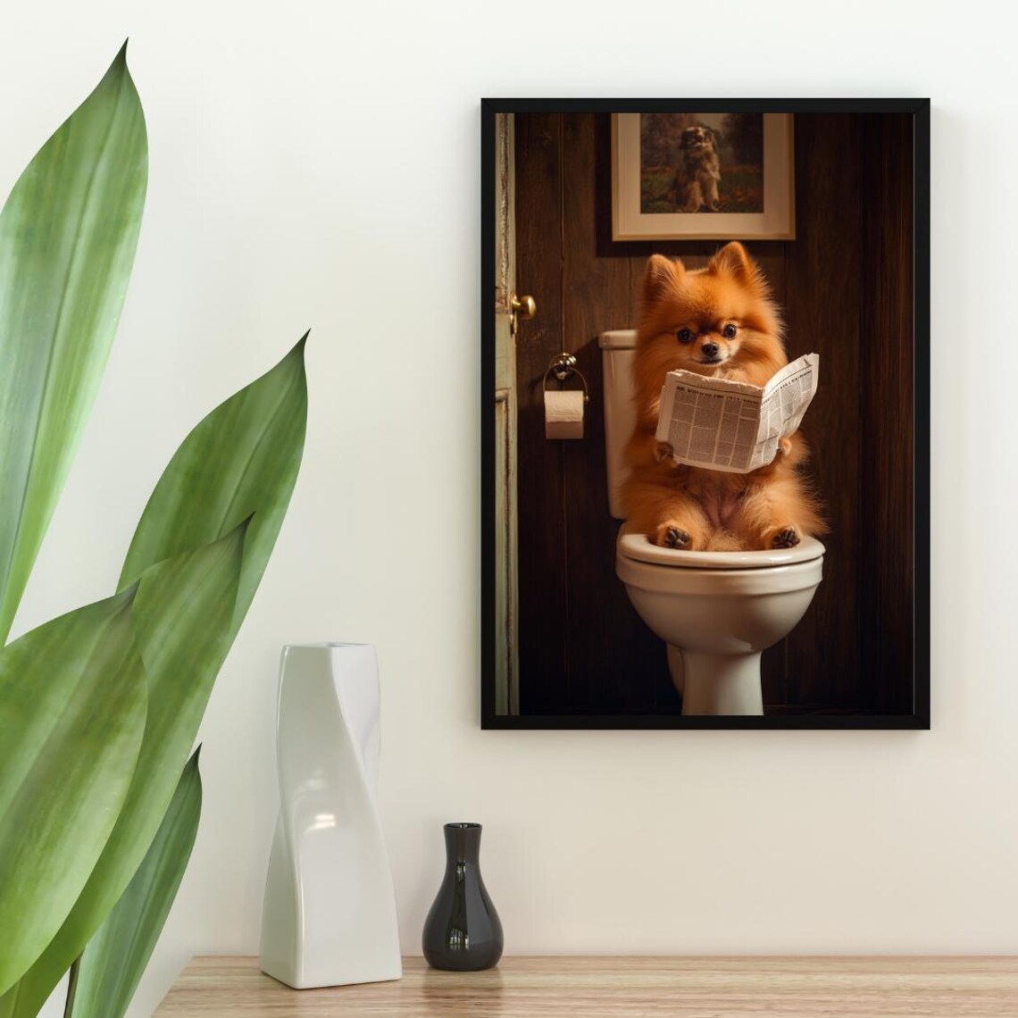 Pomeranian On Toilet Bathroom Dog Poster Print - Image 2