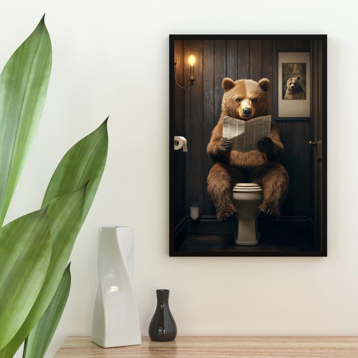 Bear On Toilet Poster Animal Poster Bear Bathroom Print Animal Toilet Wall Art Grizzly Bear Portrait Animal Bathroom Poster Brown Bear - Image 2