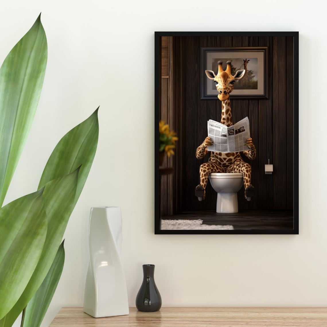 Giraffe On Toilet Poster, Bathroom Animal Print - Image 2