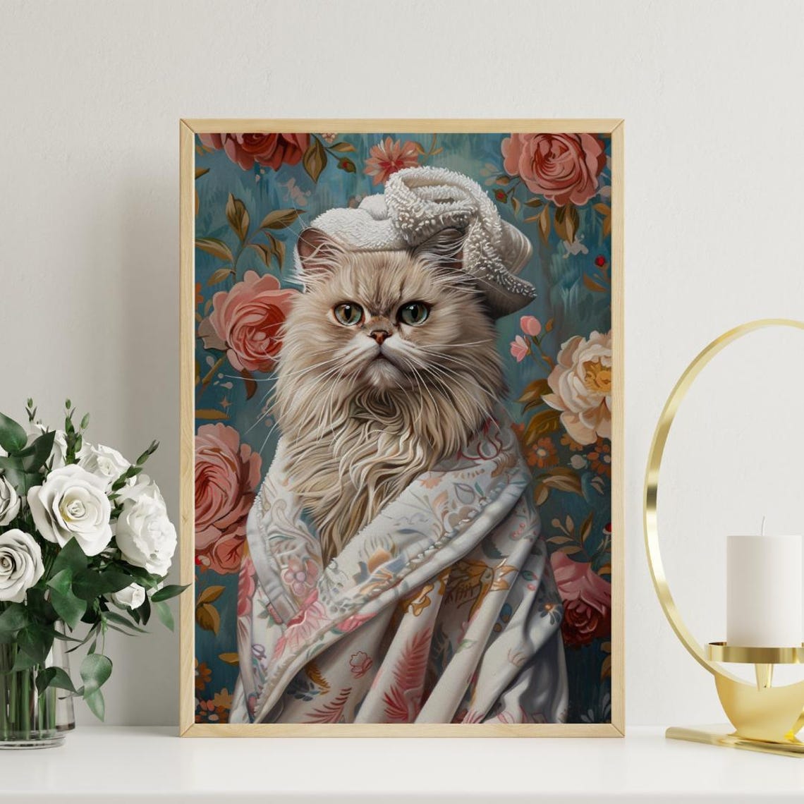 Siberian In Bathrobe Spa Day Portrait Funny Fluffy Cat Wall Poster - Image 3