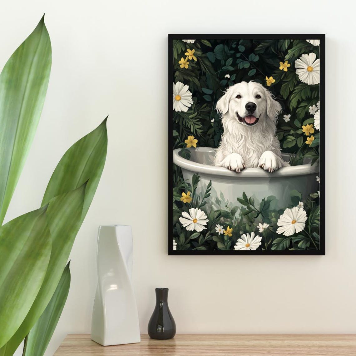 Great Pyrenees In Bathtub Poster Funny Dog Poster Great Pyrenees Bathroom Print Great Pyrenees Bath Poster Pet Poster Bathroom Wall Art - Image 2