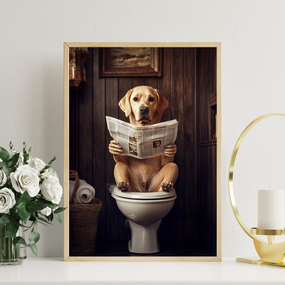 Labrador Retriever On Toilet Funny Bathroom Reading Dog Poster - Image 3