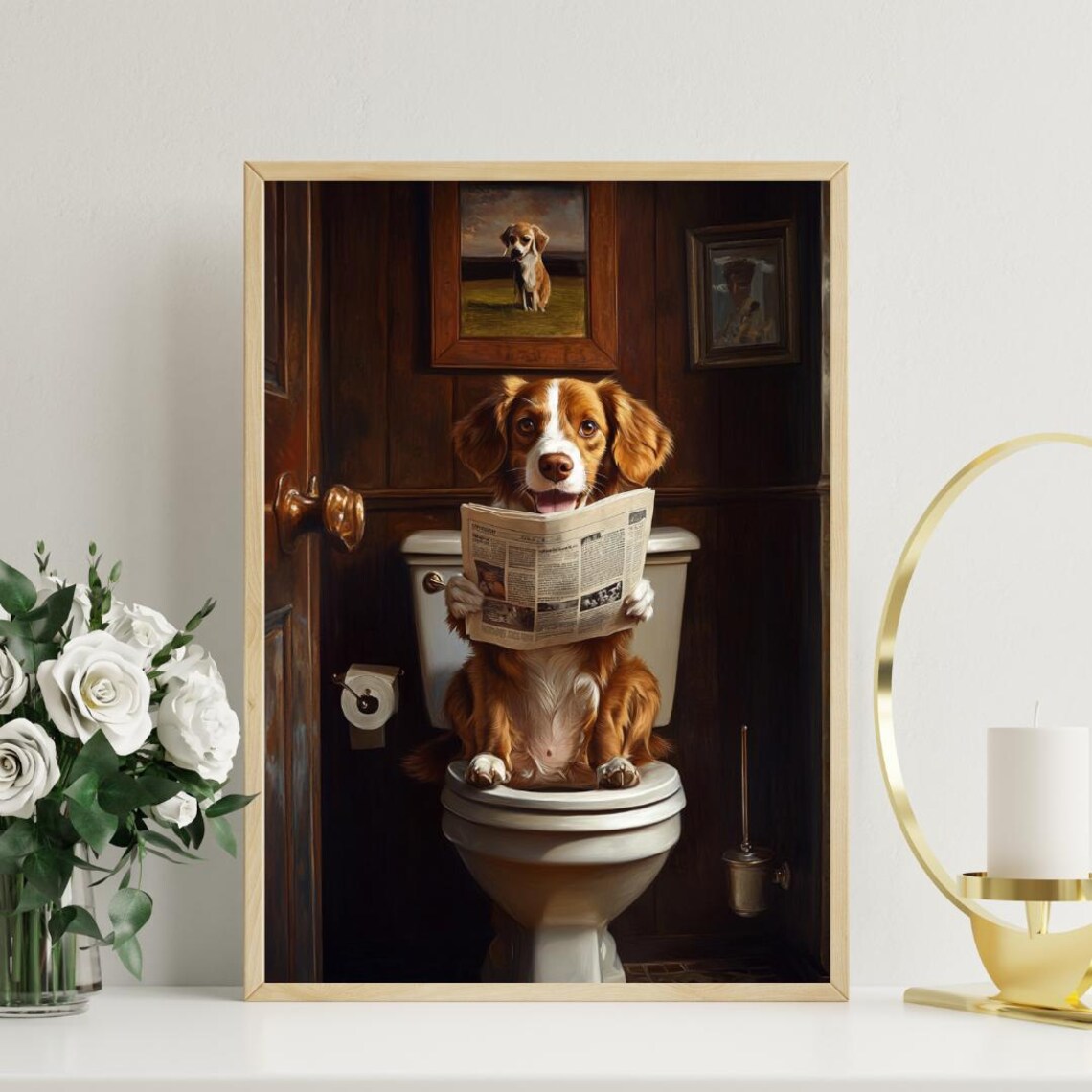 Brittany Spaniel On Toilet Poster Dog Poster Brittany Bathroom Print Dog Toilet Wall Art Brittany Portrait Dog Bathroom Poster Dog - Image 3