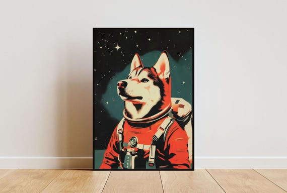 Alaskan Malamute Astronaut Poster Alaskan Malamute Retro Print Husky Portrait Dog Retro Space Poster Funny Dog Poster Andy Warhol Print