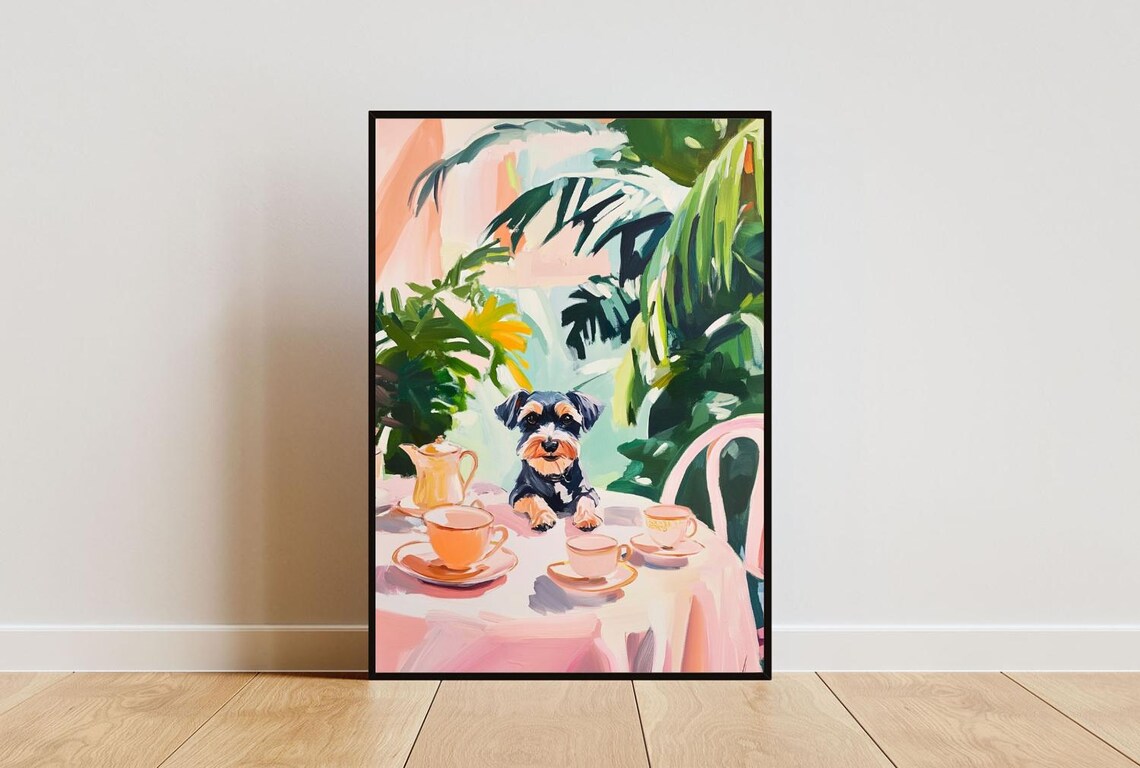 Retro Miniature Schnauzer Oil Painting Art Print