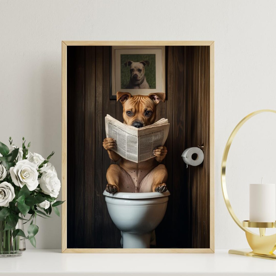 Staffordshire Bull Terrier Bathroom Poster Print - Image 3