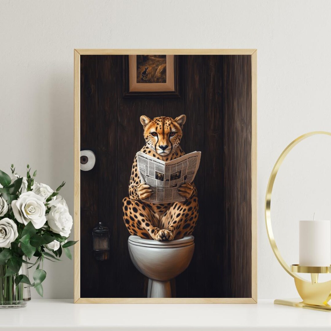 Cheetah On Toilet Poster, Animal Bathroom Art - Image 3