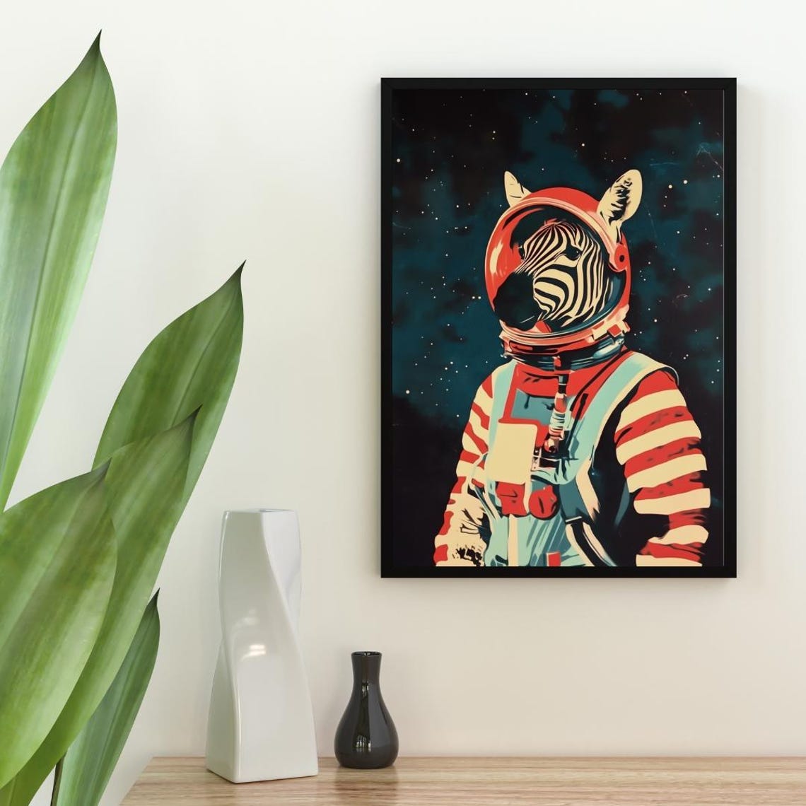 Zebra Astronaut Vintage Retro Starry Galaxy Space Portrait Poster - Image 2