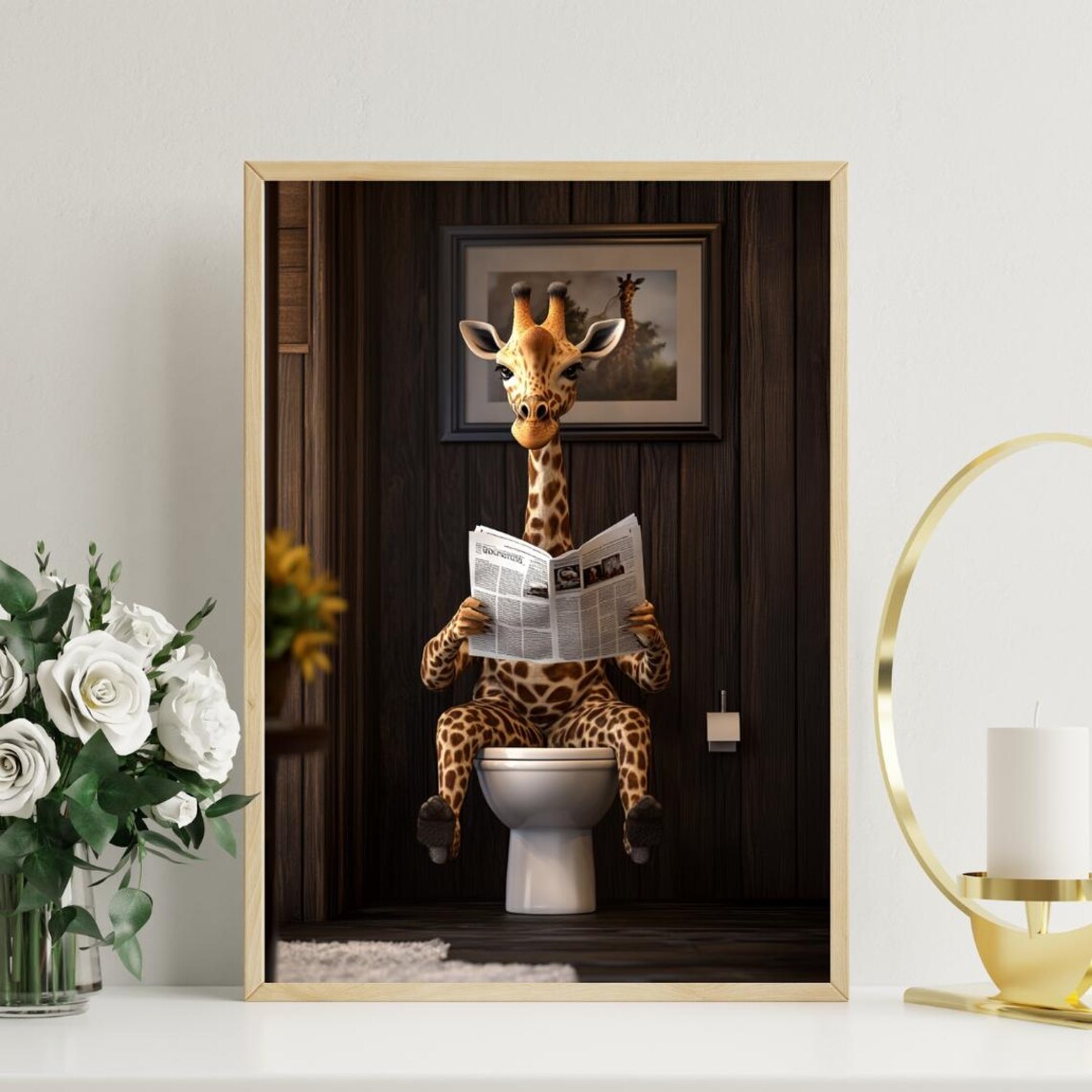 Giraffe On Toilet Poster, Bathroom Animal Print - Image 3