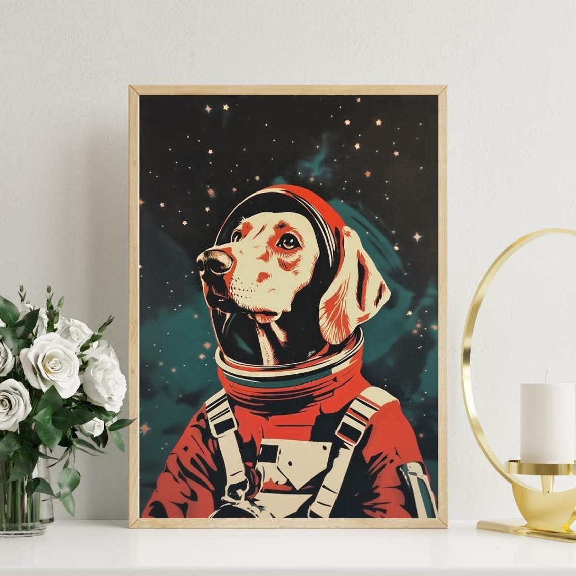 Weimaraner Astronaut Retro Space Dog Vintage Portrait Poster Gift - Image 3