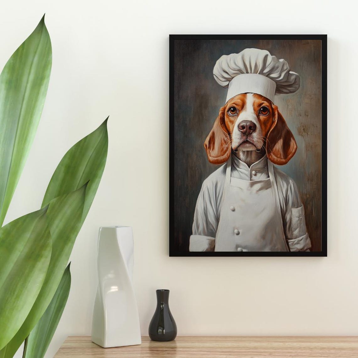 Tricolor Beagle Chef Dog Portrait Funny Pet Kitchen Art Poster - Image 2