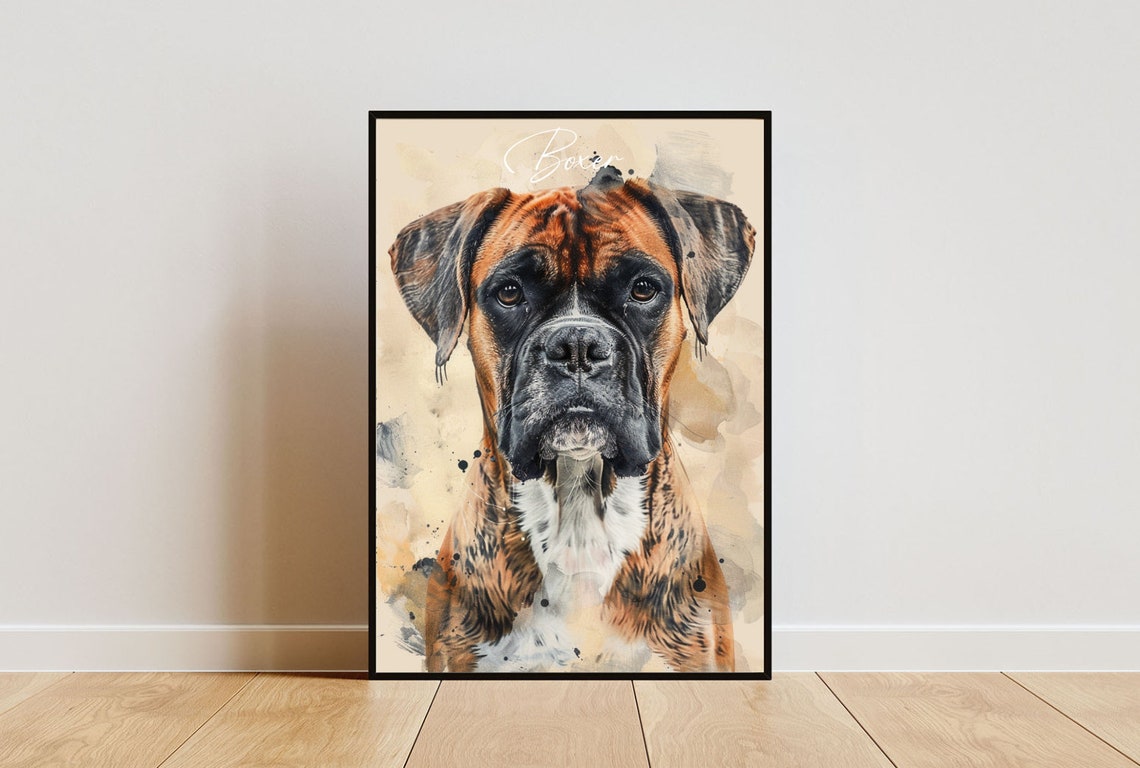 Boxer Poster Dog Poster Boxer Print Dog Wall Art Personalised Dog Photo Dog Boxer Watercolour Pet Portrait Customised Dog Portrait