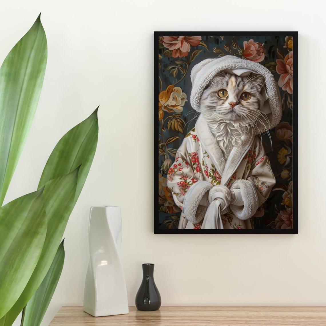 Scottish Fold In Bathrobe Spa Day Portrait Funny Cat Wall Poster - Image 2